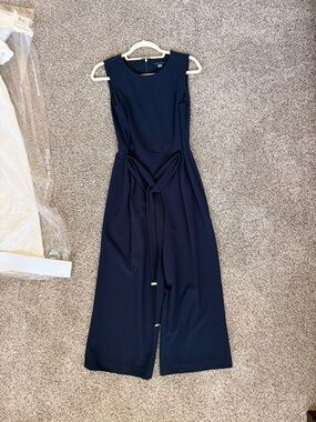 Tommy Hilfiger Navy Sleeveless Wide-Leg Jumpsuit with Waist Tie Detail